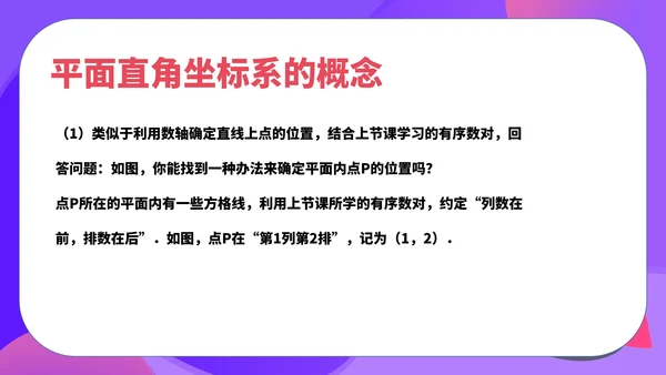 紫色扁平风初一数学课件平面直角坐标系PPT模板
