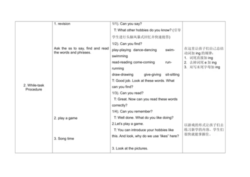 牛津译林版5A Unit4单元整体表格式教学设计（四课时）