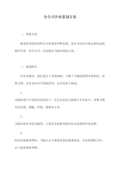 分公司开业策划方案