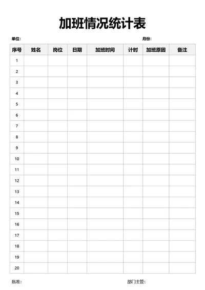 简约风通用加班情况统计表