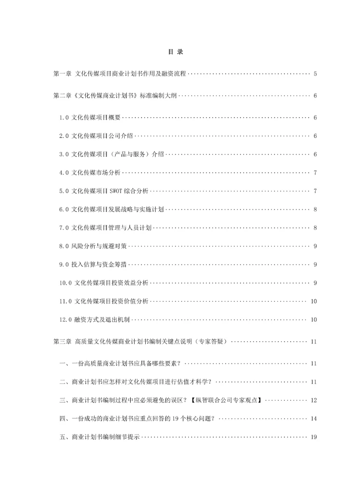文化传媒项目商业计划书