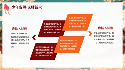 新中式中国风传统文化醒狮科普主题班会PPT模板