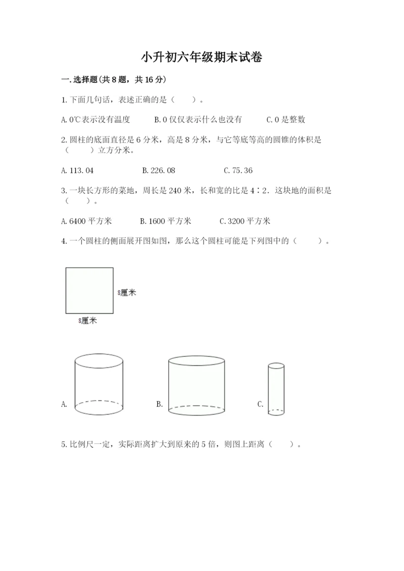 小升初六年级期末试卷精品【夺冠系列】.docx