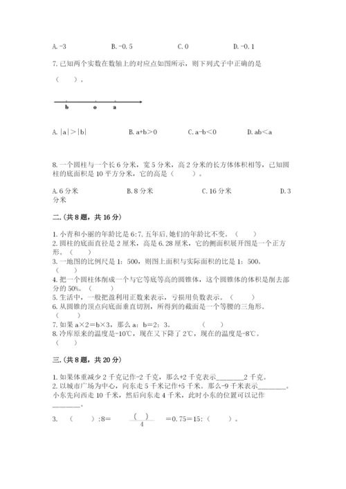 河南省平顶山市六年级下册数学期末考试试卷精品（历年真题）.docx