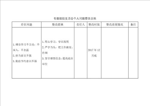 组织生活会问题整改台账