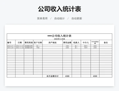 公司收入统计表