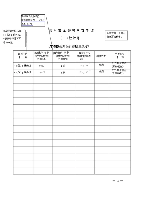 辐射安全许可证申请表填写模板