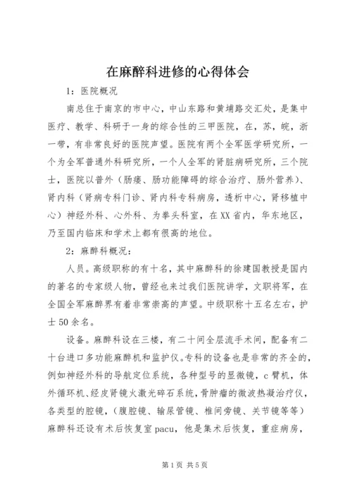 在麻醉科进修的心得体会.docx
