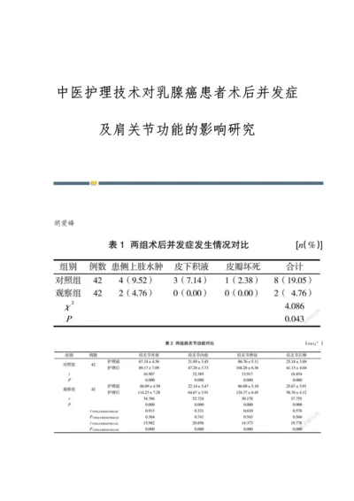 中医护理技术对乳腺癌患者术后并发症及肩关节功能的影响研究.docx