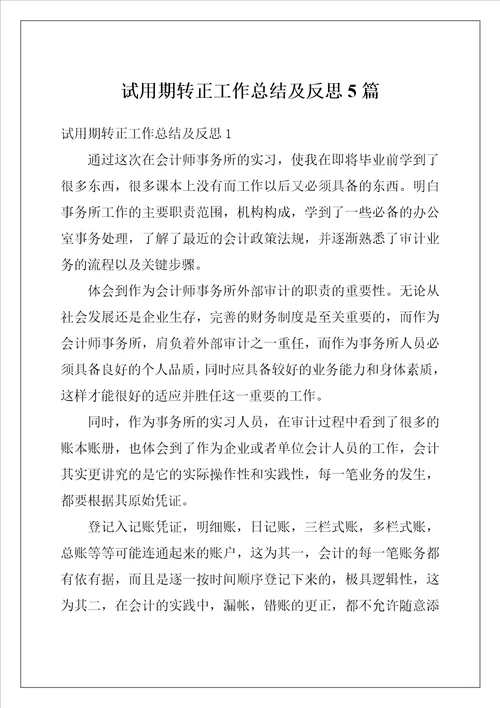 试用期转正工作总结及反思5篇