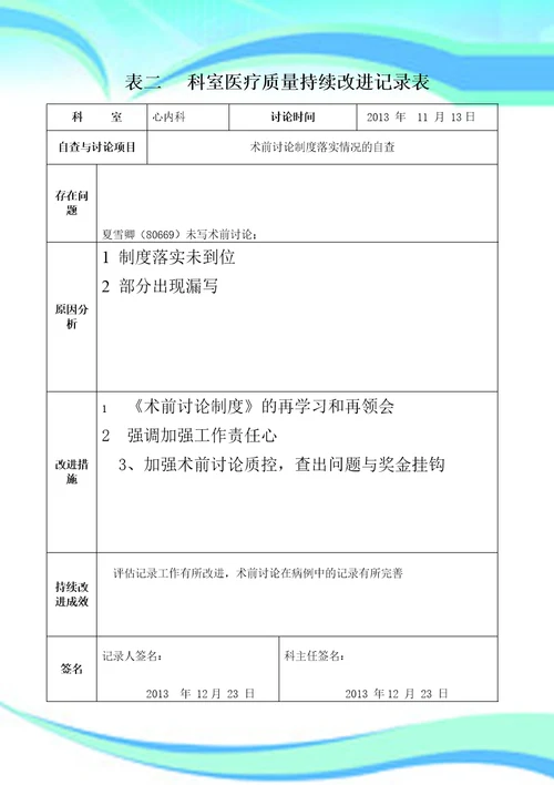 术前讨论制度落实情况的自查持续改进