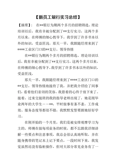 【新员工银行实习总结】