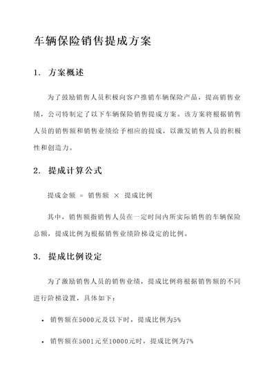 车辆保险销售提成方案