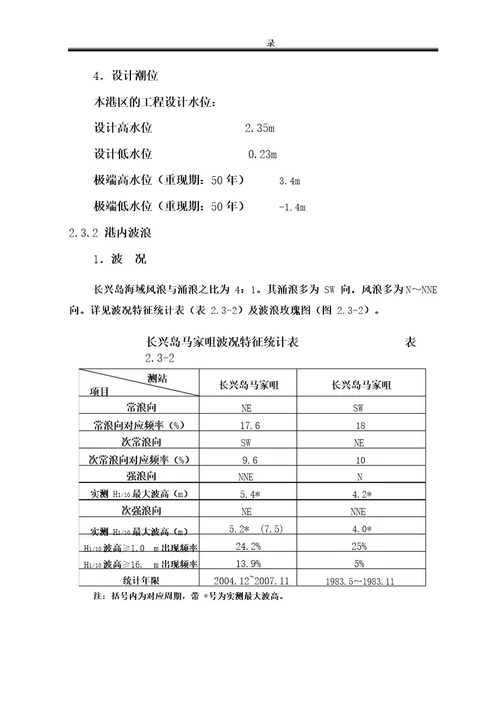 大连长兴岛水文气象和地质等工程资料