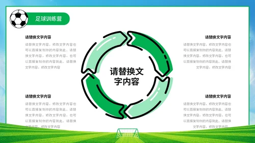 插画风蓝天草地绿茵儿童踢足球培训班训练营PPT
