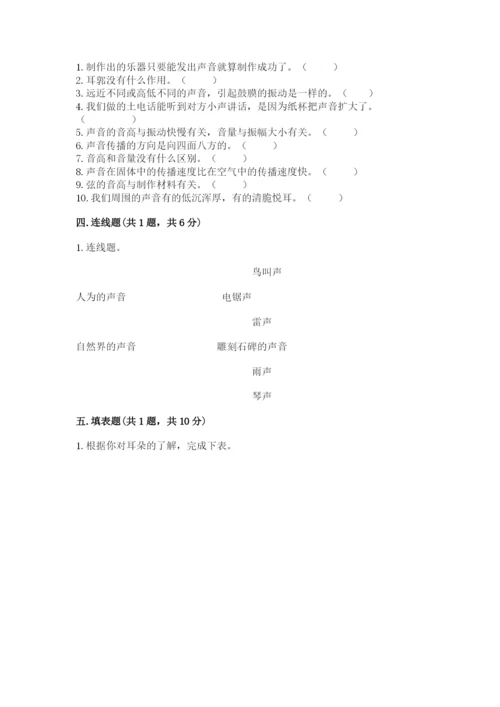 教科版科学四年级上册第一单元声音测试卷附参考答案（能力提升）.docx