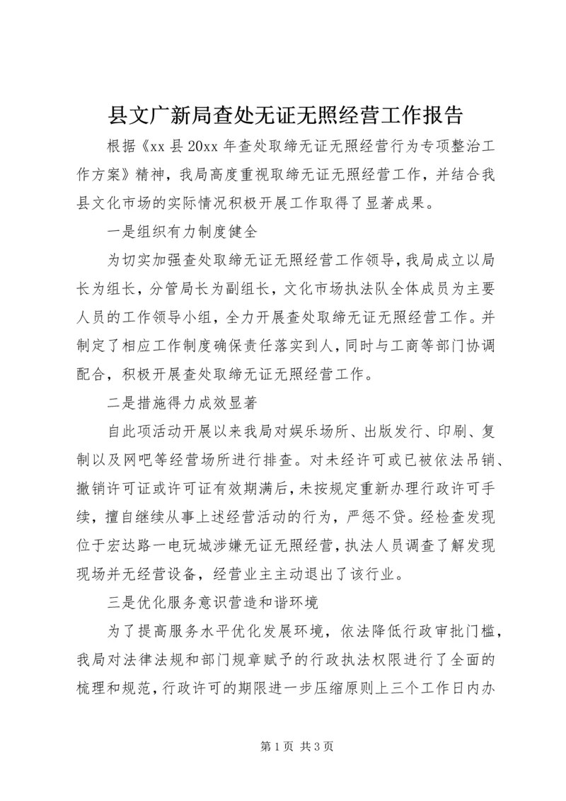 县文广新局查处无证无照经营工作报告.docx