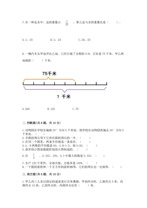 小学六年级上册数学期末测试卷附答案（研优卷）.docx