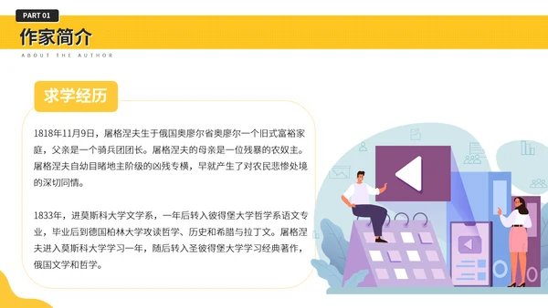 屠格涅夫知名作家介绍PPT模板