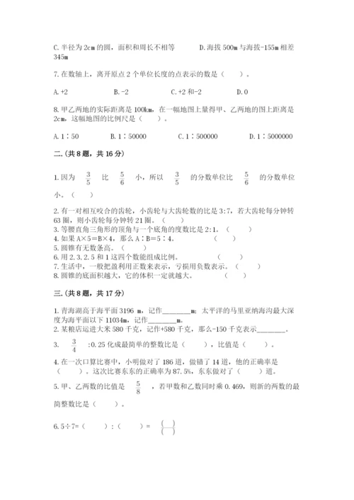 苏教版数学六年级下册试题期末模拟检测卷含答案（预热题）.docx