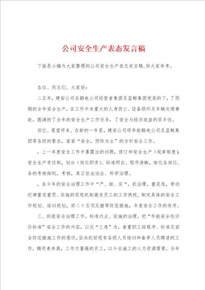 公司安全生产表态发言稿