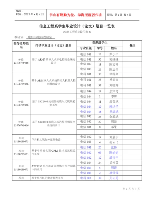 信息工程系学生毕业设计(论文)题目一览表(信息工程系毕设用表3).docx