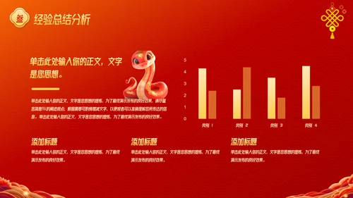 红色中国风蛇年年终总结汇报PPT