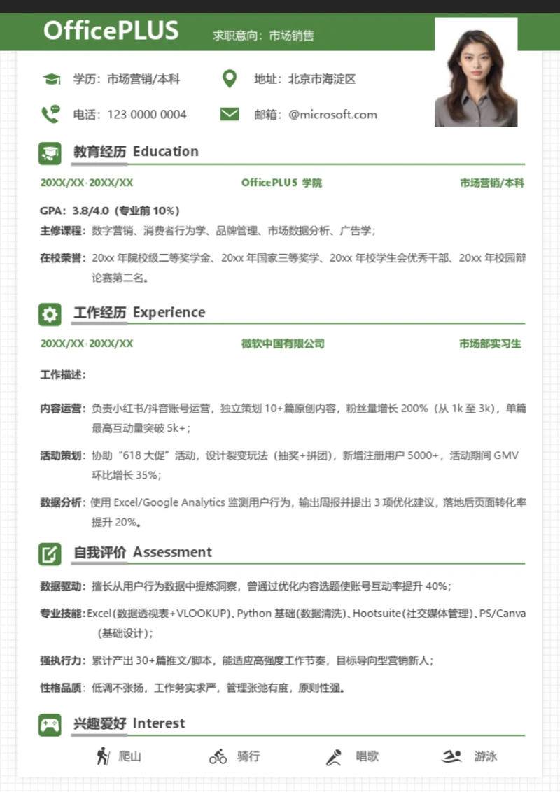 市场销售专业大学生简历