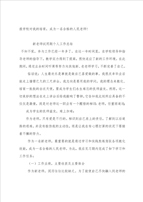 新教师试用期个人工作总结