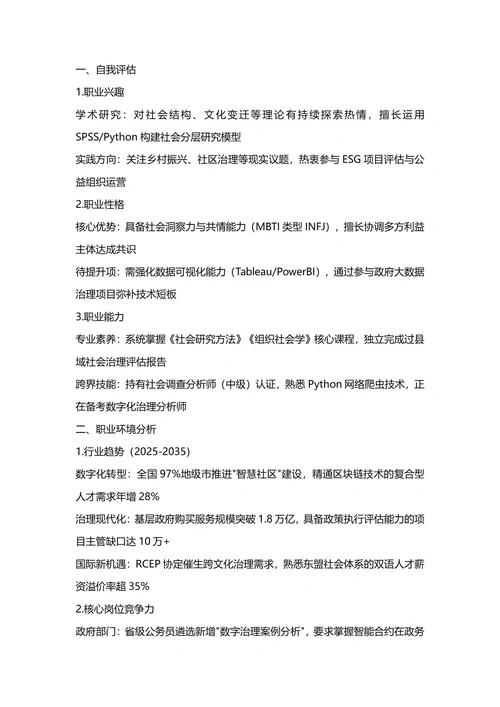 大学生职业生涯规划书(社会学专业)