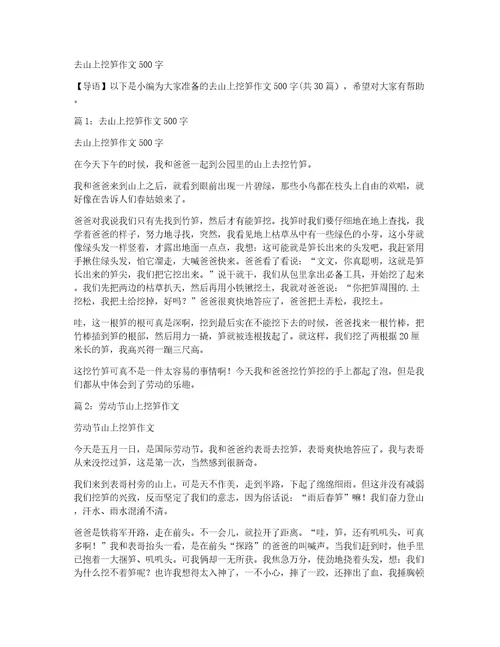 去山上挖笋作文500字
