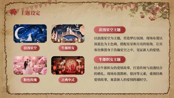 红色复古风七夕主题婚礼策划方案PPT模板