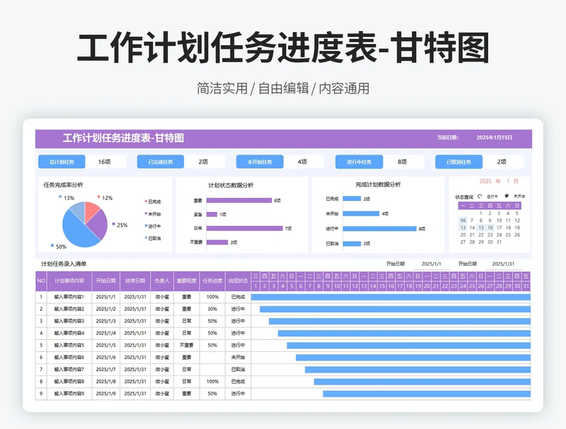 工作计划任务进度表-甘特图