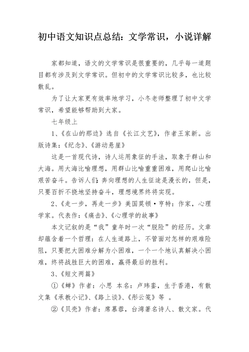 初中语文知识点总结：文学常识，小说详解.docx