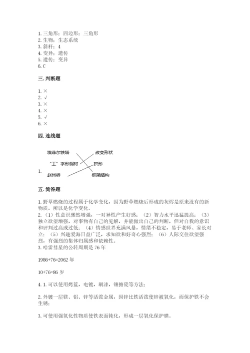 教科版六年级下册科学期末测试卷（word）.docx