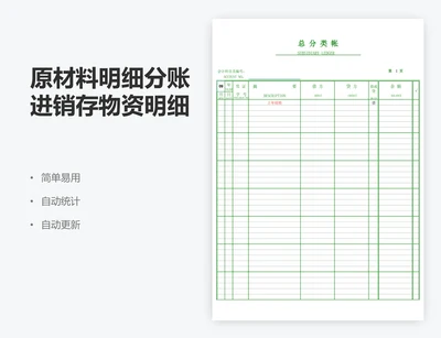 原材料明细分账进销存物资明细账页