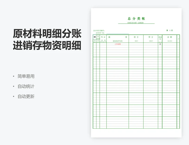 原材料明细分账进销存物资明细账页