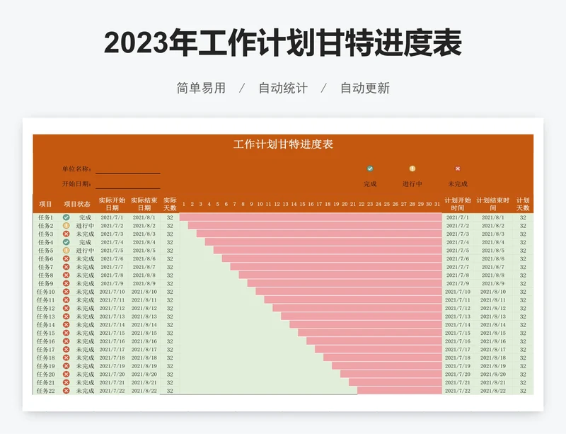 2023年工作计划甘特进度表模板