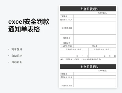 excel安全罚款通知单表格模板