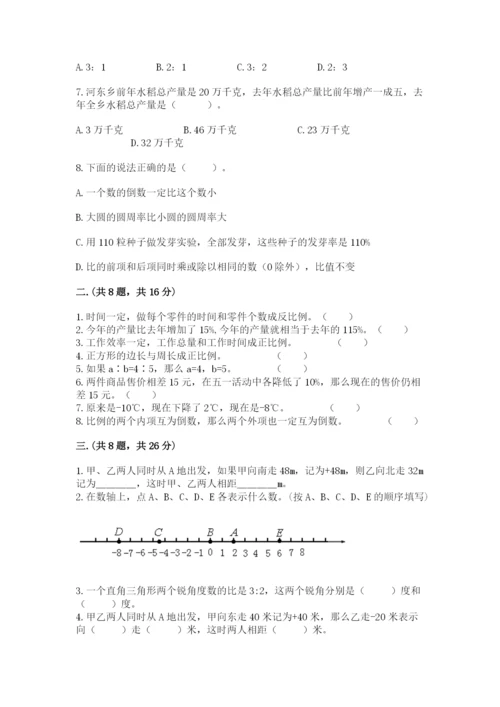 小学六年级数学摸底考试题及参考答案【综合卷】.docx