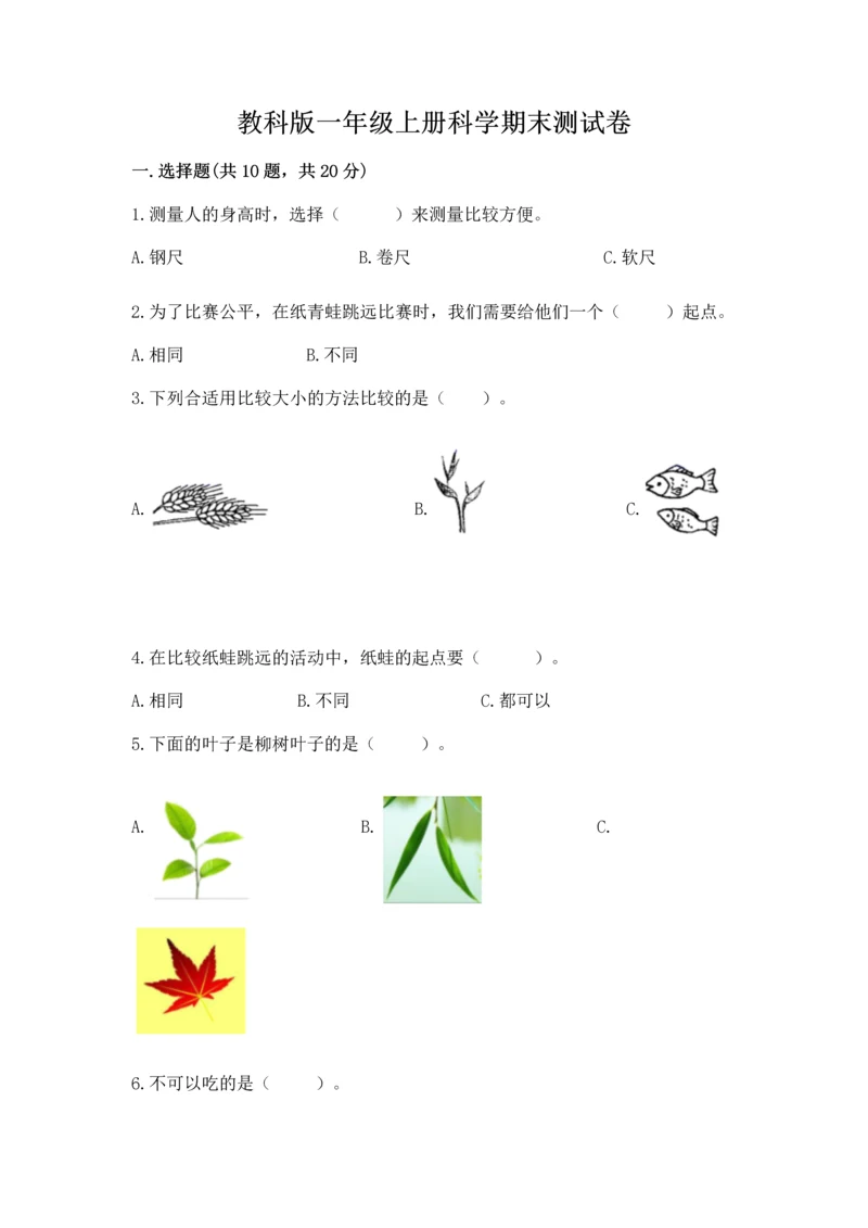 教科版一年级上册科学期末测试卷及精品答案.docx