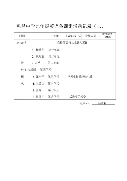 英语教研活动记录