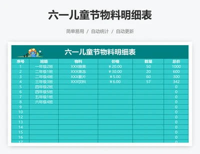 六一儿童节物料明细表