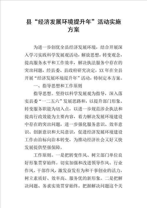 县“经济发展环境提升年活动的实施方案