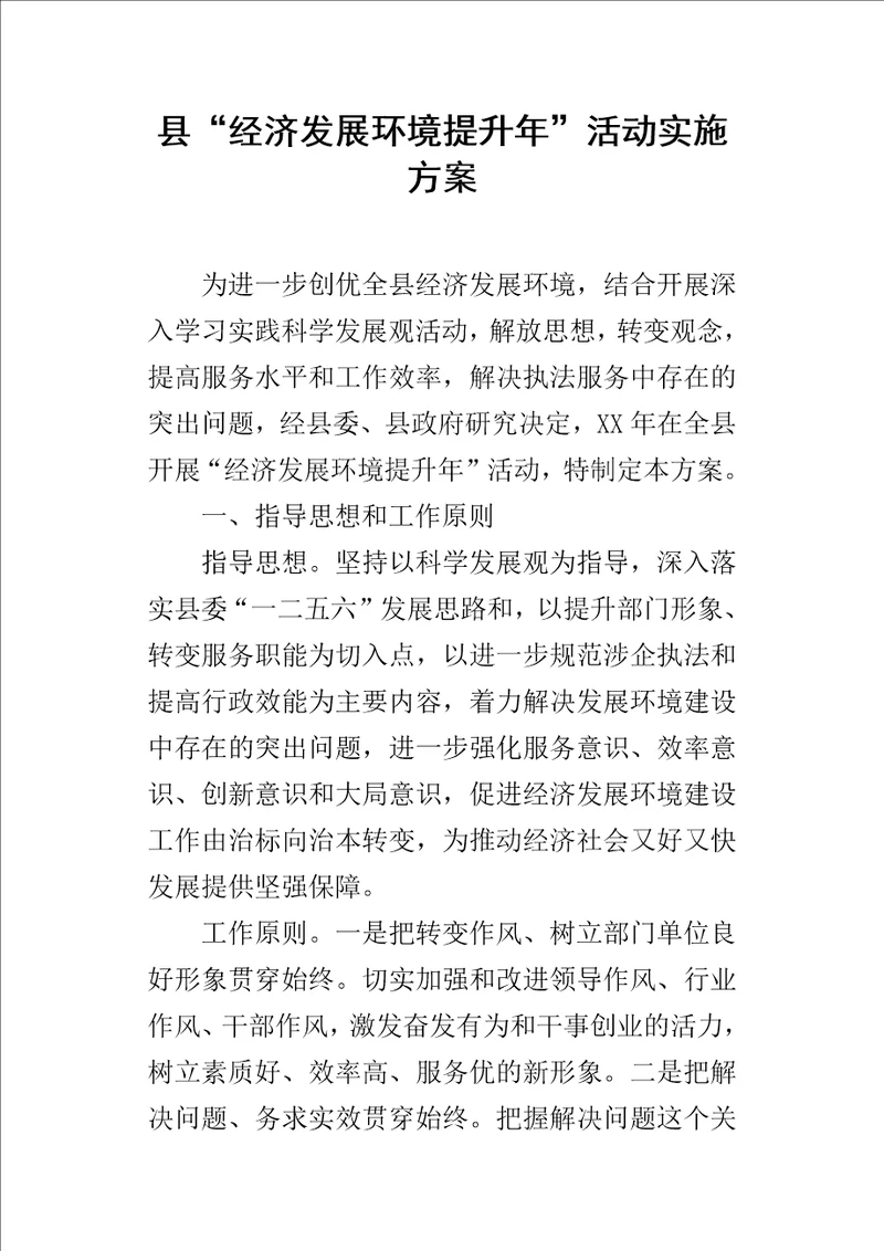 县“经济发展环境提升年活动的实施方案