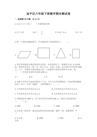 延平区六年级下册数学期末测试卷及1套参考答案.docx