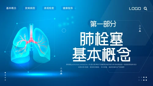 蓝色简约肺栓塞的护理查房PPT模板宣传PPT动态PPT