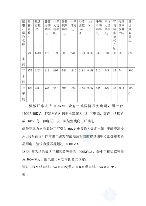 工厂供配电系统综合设计专题方案书.docx