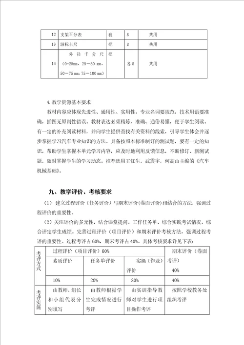 汽车机械基础课程标准