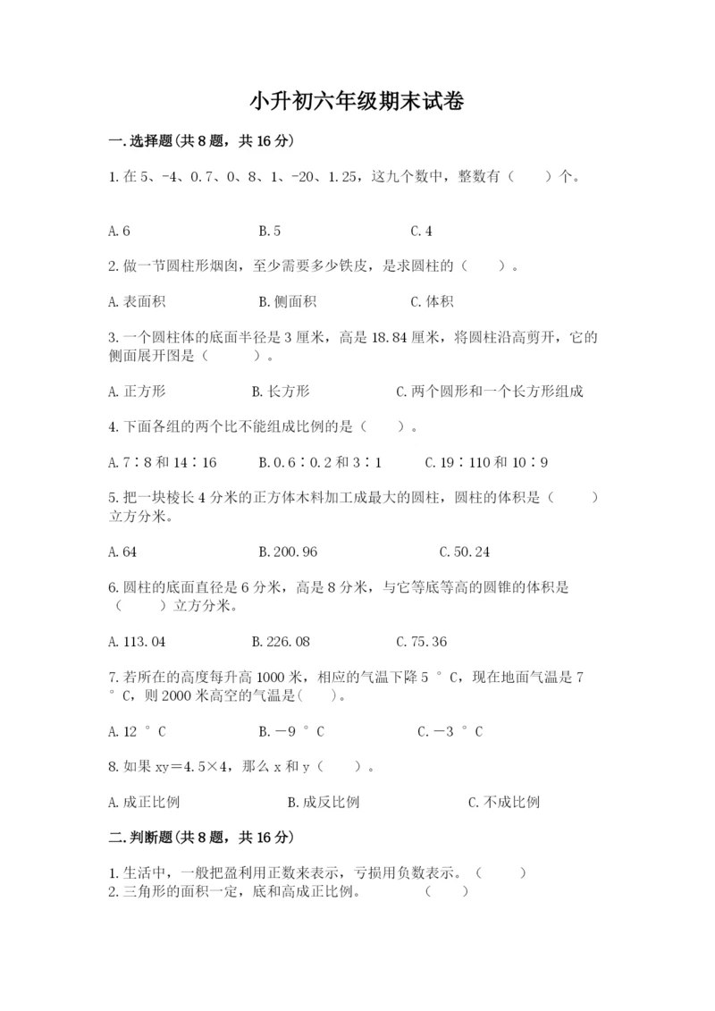 小升初六年级期末试卷含完整答案【典优】.docx